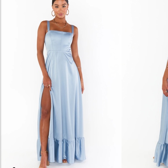Show Me Your MuMu Dresses & Skirts - SHOW ME YOUR MUMU - Clarissa Corset Dress - Steel Blue Luxe Satin